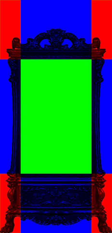 the cabinet border color coded, with squished top and bottom borders, as well as stretched side borders