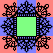 The lace border overlaid with colors. The center is green, corners are red, and sides are blue.