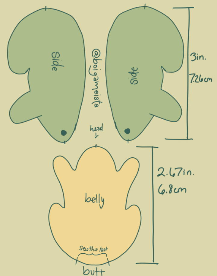 three piece sewing pattern for a simple frog