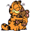 Garfield sitting, hugging Pookie.