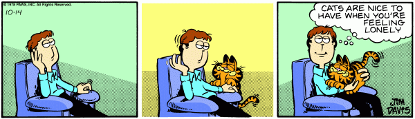 Garfield climbs into a lonely Jons lap