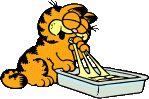 Garfield eating lasagna.