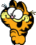 Garfield excitedly peaking around corner.