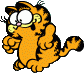 Garfield excitedly jumping down.