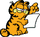 Garfield announcing something from a peice of paper.