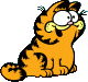 Garfield sitting, excited.