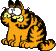 1978s Garfield sitting, excited.