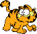 Garfield walking, looking over shoulder, excited.