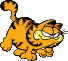 Garfield walking, mischevious.
