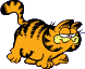 Garfield walking, calm.
