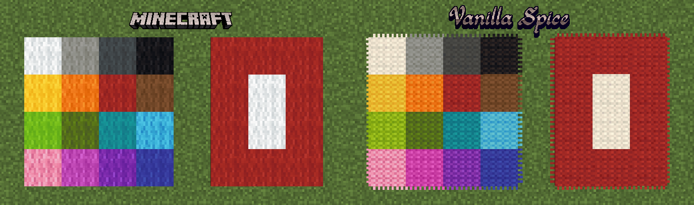 screenshot of my carpet textures compared to vanilla Minecraft's.