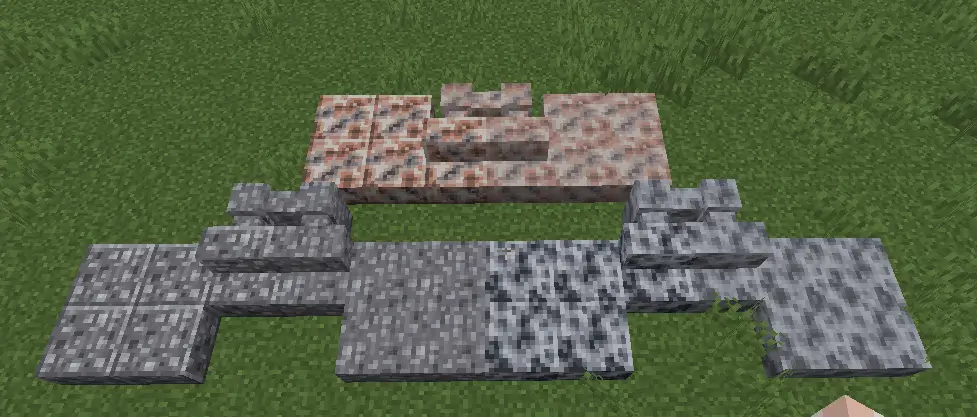 screenshot showing retextured andesite, diorite, granite, and their polished versions.