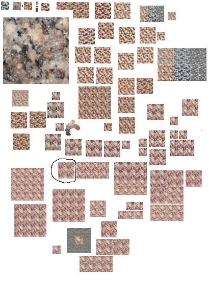 small file with many 16 by 16 and 32 by 32 pixel drafts of granite.