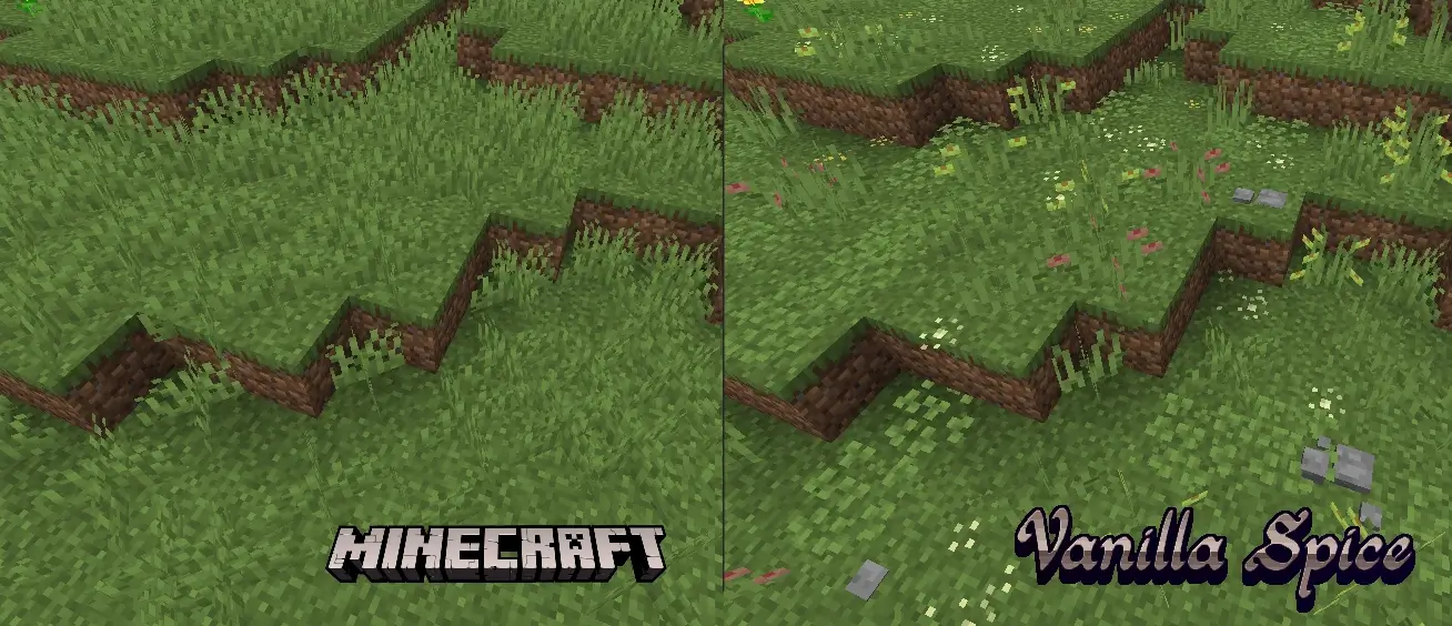 screenshot comparison of my short grass compared to vanilla Minecraft.