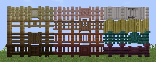 Each fence color styled in a different fence shape, as well as the gates.