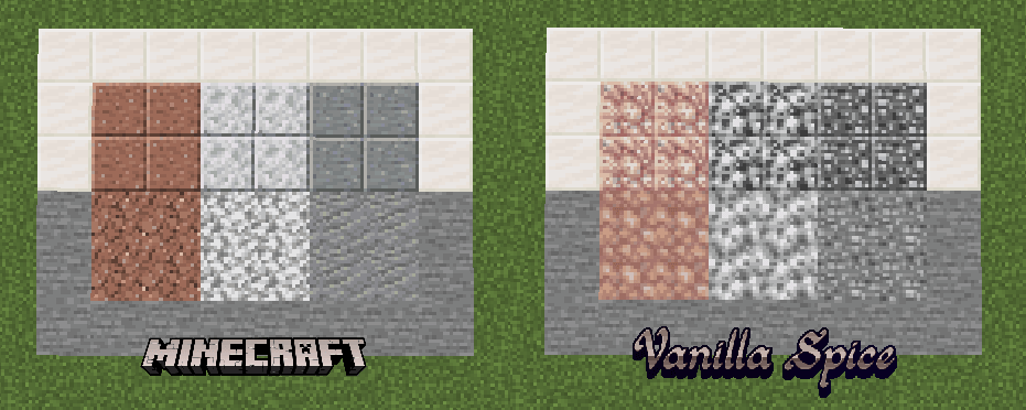 screenshot of my andesite, granite, and diorite textures compared to vanilla Minecraft's.