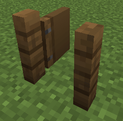 the open spruce gate, but furthest seven pixels of the gate door are solid brown, lacking detail.
