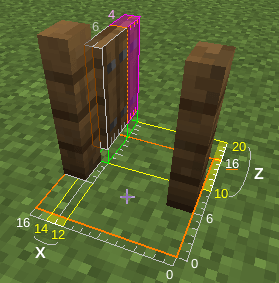 the open gate annotated with coordinates and measurements.
