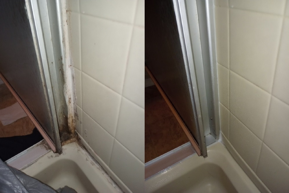 A before and after of the other door corner in the same condition