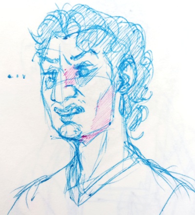 rough sketch of Lazaro looking down, disgusted.