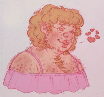 Colored portrait of Mark wearing a pink blouse.