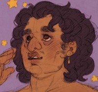 digitally colored pen sketch of Lucky with a suprised look on his face.