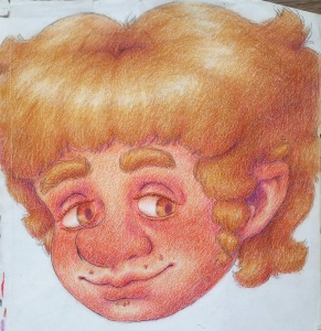 Portrait of Mark in full color, showing his ruddy skin, yellowish eyes, and peanut butter colored hair.