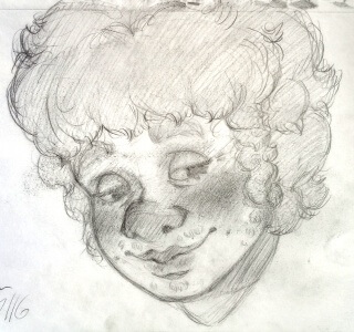 A more detailed pencil portrait of Mark, his cheeks and lips very rosy. The angle of his nose also no longer contradicts that of his face.