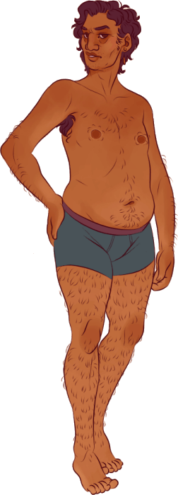 full body digital art of Lazaro in his underwear with one hand on his hip, looking uninterested.