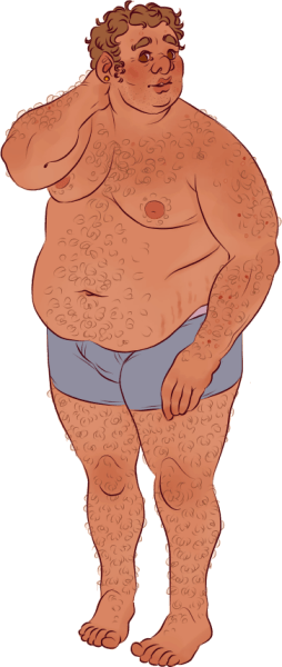 full body digital art of Mark in his underwear, looking a little sheepish.