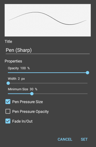 screenshot of an art program's brush settings.