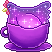 purple teacup with a purple chicken in it