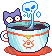 cat peaking over the edge of a teacup with a spirit rising off of it