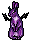 dark purple bunny standing on its back legs. Has lavander markings, black bat wings, and black horns