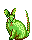 green scaley bunny with a long thin tail, sitting