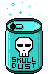 blue can with a skull on it