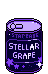 black soda can with purple stars and lettering taht says 'Stellar grape'.
