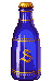 blue drink in a bottle with a gold letter S on it