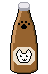 brown glass bottle with a cat face on it