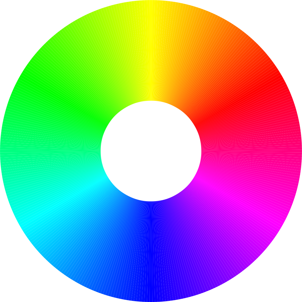 a color wheel using red, blue, and green as the primaries