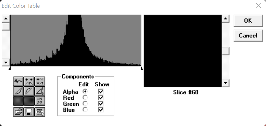 edit color table screen, with all colors set to zero.