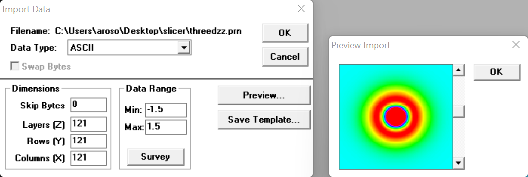 data specification screen.