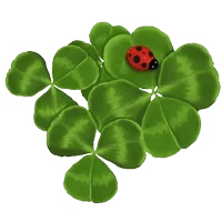 illustration of a ladybug crawling over a four leaf clover.