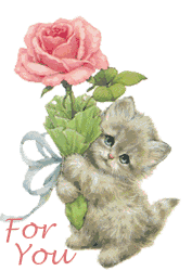 illustration of a kitten holding up a rose